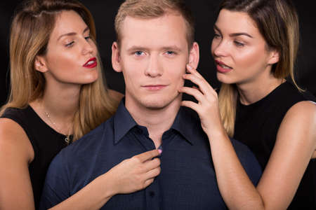 Horizontal view of emotional and love triangleの写真素材