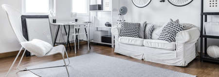 Modern furniture in black and white studio flat