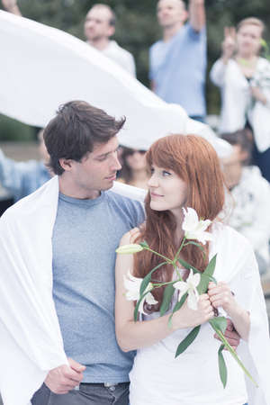 Image of pair at christian demonstration against religious persecution
