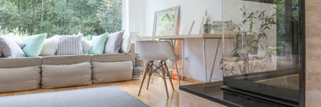 Panorama of modern style cosy furnished apartmentの写真素材