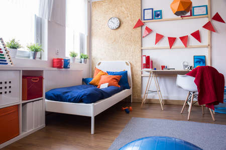 Interior of modern designed teen boy bedroomの写真素材