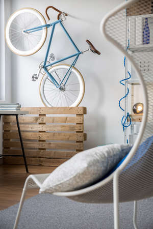 Creative way to recycle wooden pallet in roomの写真素材