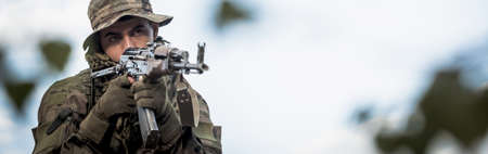 Young marine on training learning the shootingの写真素材