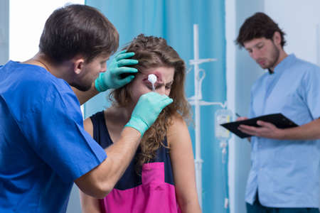 Photo of woman after accident with wound on head