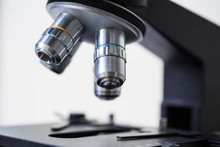 Close up of modern laboratory microscope for scientific work