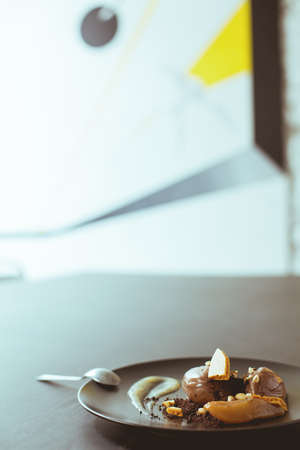 Close-up of delicious dessert from caramel pearsの写真素材