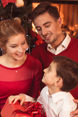 Photo of family and magic atmosphere of christmas timeの写真素材