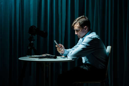 Photo of stalker with psychosis calling his victimの写真素材