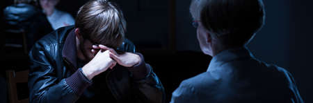 During interrogation suspicious man is very stressed