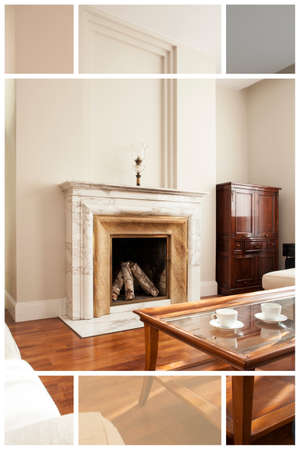 Spacious  interior of contemporary apartment living roomの写真素材