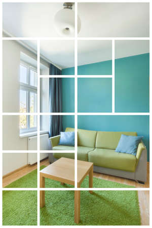 Hotel room modern interior designed in green colorsの写真素材