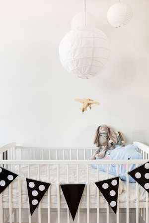 Black and white modern baby room designの写真素材