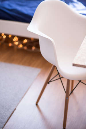 Close up of white comfortable new design chairの写真素材