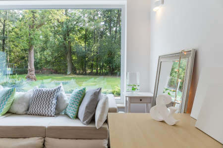 Photo of new design light room with big windowの写真素材