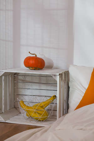 Ecological nightstand made from wooden boxの写真素材