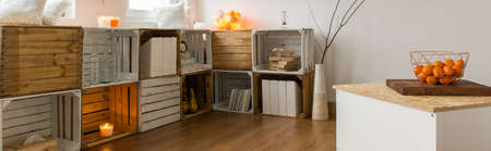 Shelf made from wooden box in new style flat