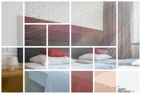 Comfortable bed in luxury apartment - picture with color samples