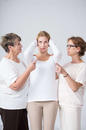 Image of teenager rebel against mother and grandmotherの写真素材