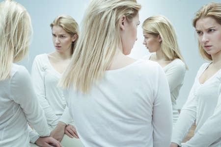 Photo of woman with hallucinations addicted to psychotropic medicationsの写真素材