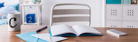 Book and papers on the messy desk