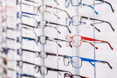 Modern designed eyeglasses rims in a rowの写真素材