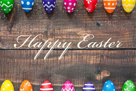 Shot of colorful Easter eggs and Easter greetings