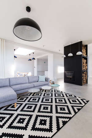 Stylish new living room with comfortable sofaの写真素材