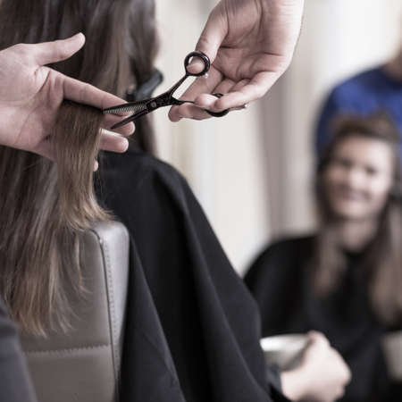 Female client wants to have short hairの写真素材