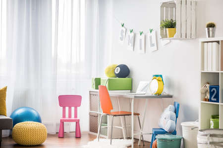 Cozy small colorful space for child and teenagerの写真素材