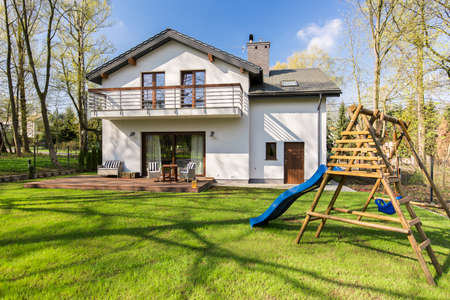 Shot of a modern detached house and its backyardのeditorial素材