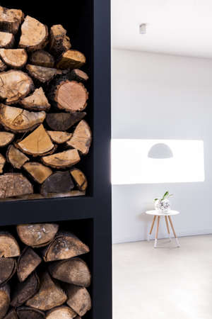 Interior in modern style with firewood.