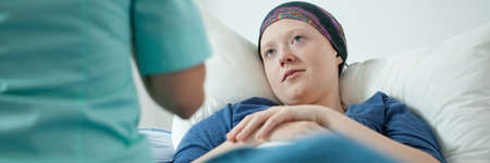 View of doctor and patient with cancerの写真素材