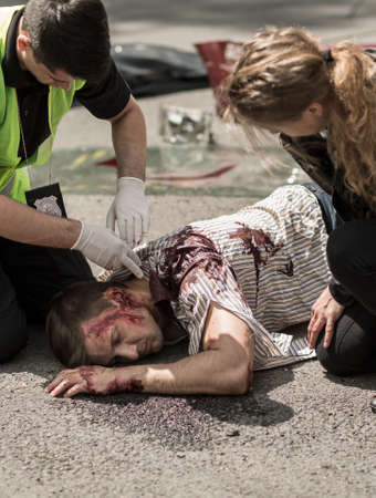Omage of policeman during inspection of the accident site