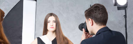 Attractive and young model during session for fashion magazine, panoramaの写真素材