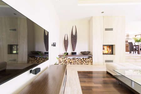 Shot of a cozy modern living room with a big TVの写真素材