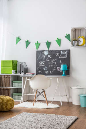 Creative study room idea for teenager with blackboard の写真素材