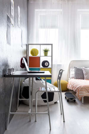 Shot of a minimalistic teen room interior combining two areas