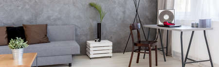 Panoramic picture of a modest living room interiorの写真素材