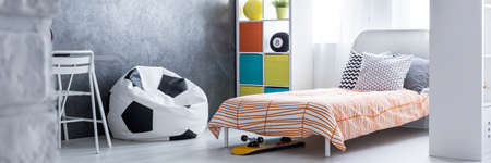 Contemporary simple bedroom with football sitting sackの写真素材