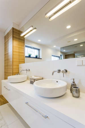 Minimalist trendy bathroom for couple- marriage arrangement interior