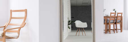 Panoramic picture of a spacious modern apartmentの写真素材