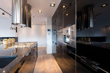 Narrow but comfortable kitchen space in modern styleの写真素材