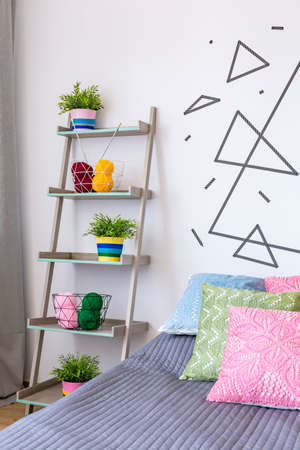 Cropped shot of a stylish bedroom interior with creative decorationsの写真素材