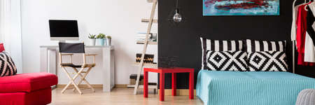 Spacious student study room and bedroom arrangement ideaの写真素材