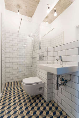 White modern bathroom in contemporary new houseの写真素材