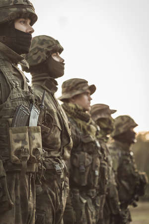Training drill formation during training with weapon in armyの写真素材