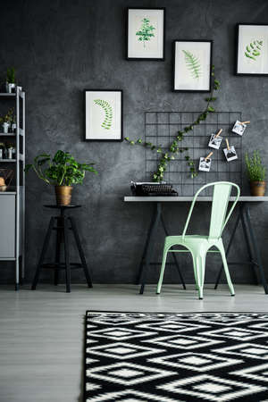 Plants apartment with desk and mint chairの写真素材