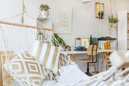 Modern hammock at living room interiorの写真素材