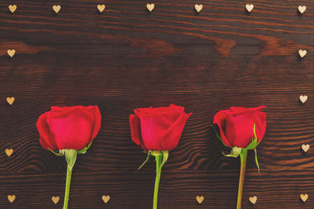 Three red roses for couple anniversaryの写真素材