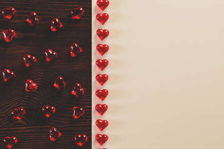 Simply decoration made of red hearts on tableの写真素材
